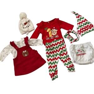 Infant Baby Newborn and Size 60 (3-6 Mo) Christmas Holiday Pajama 5 Bundle